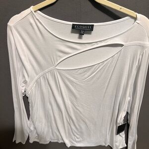 ELOQUII Women's White Long Sleeve Cutout Top